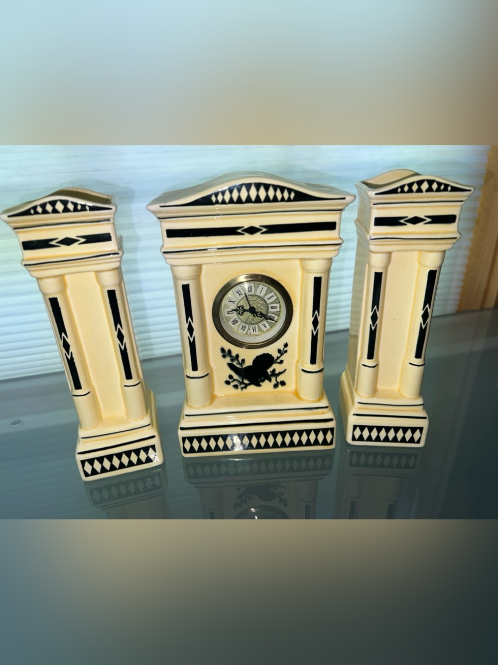 🕰️German Porcelain Art Deco Vintage Clock Mercedes Model 156 Silhouette Bird